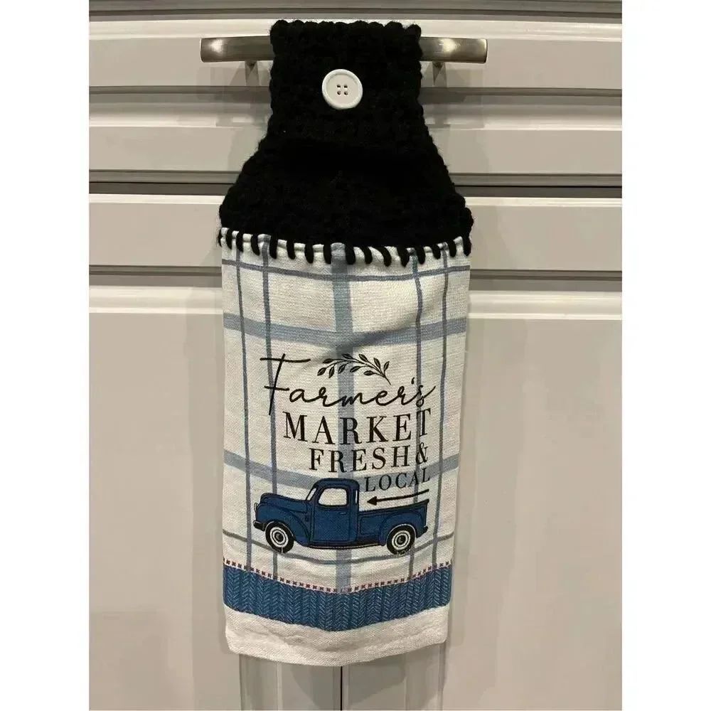 Crochet Top Kitchen Towel- Farmer’s Market Fresh & Local With Pickup Truck